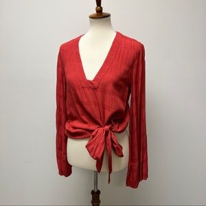Free People Bell Sleeve Coral Tie Up Top